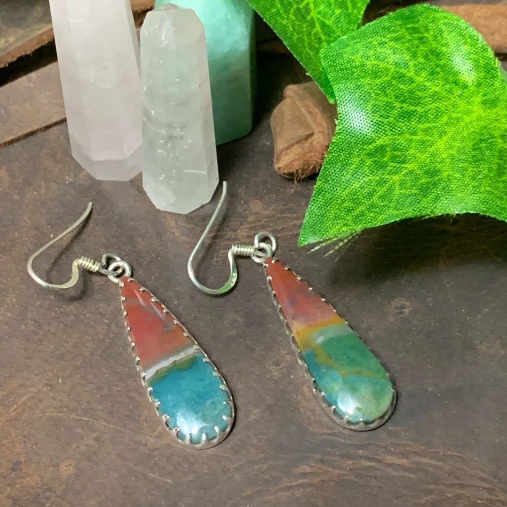 Vintage sterling and morrisonite jasper earrings